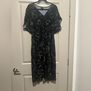 Floral Black and White Midi Dress
